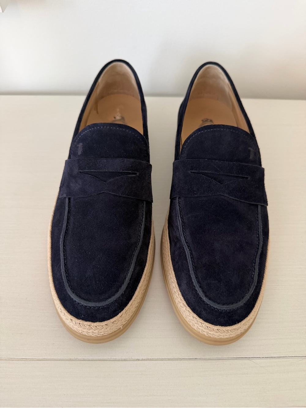 Tod's Navy Suede Loafers, Size 7.5